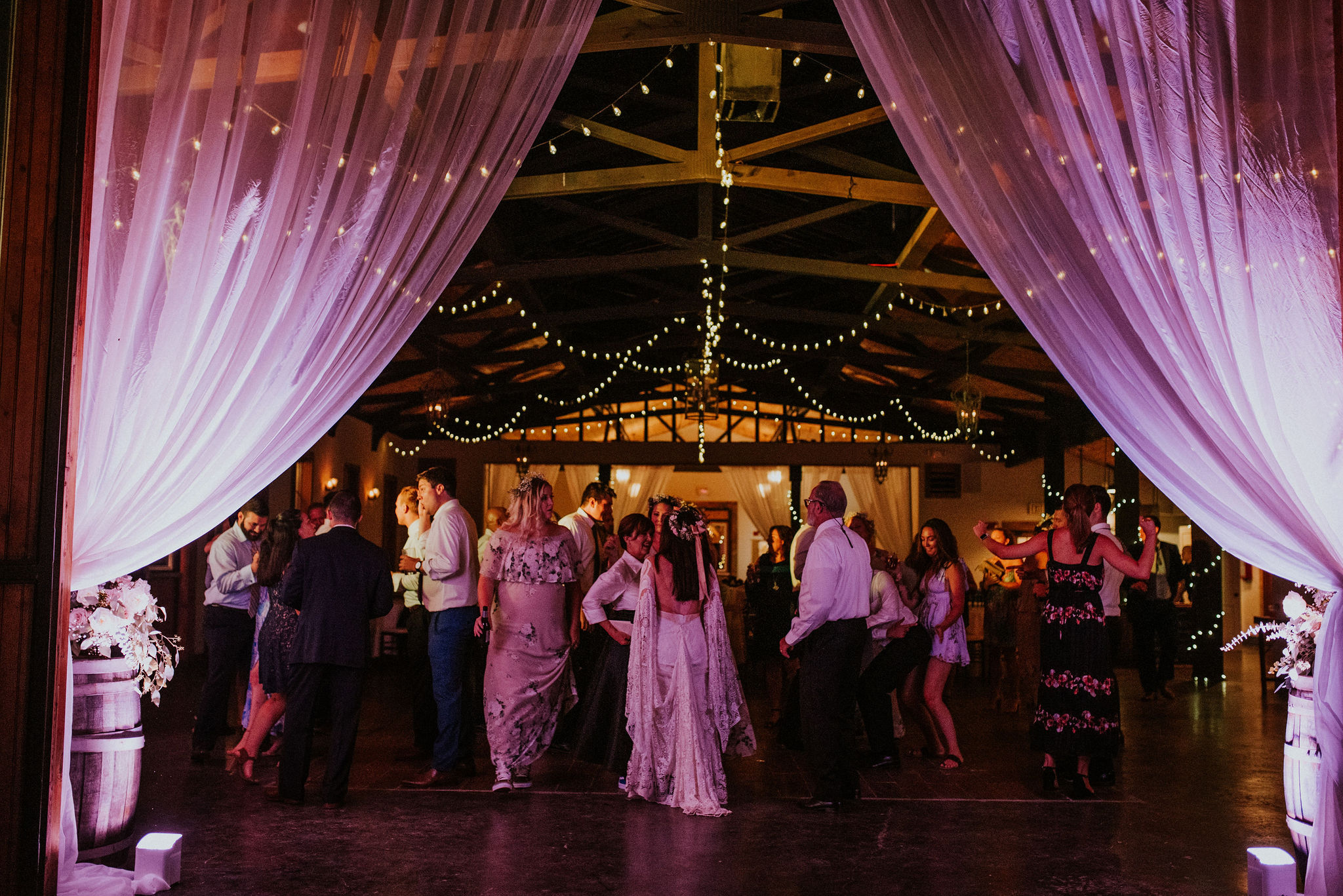 Uplighting on drapes at White Oaks Barn in Dahlonega, GA