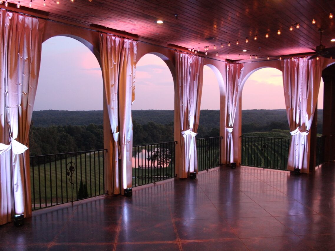 An after shot on Montaluce's terrace overlooking the vineyard with uplighting