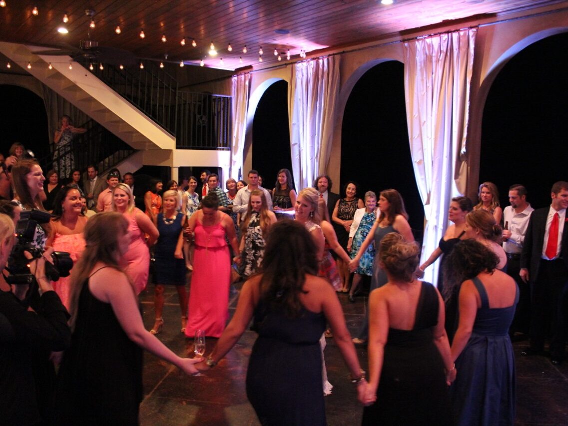 Uplighting around the dance floor on Montaluce's terrace