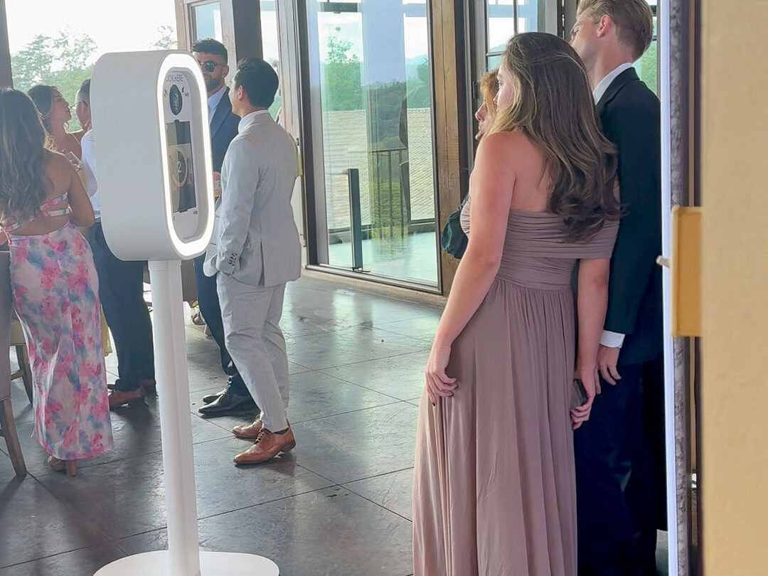 group at photo booth at wedding in North GA